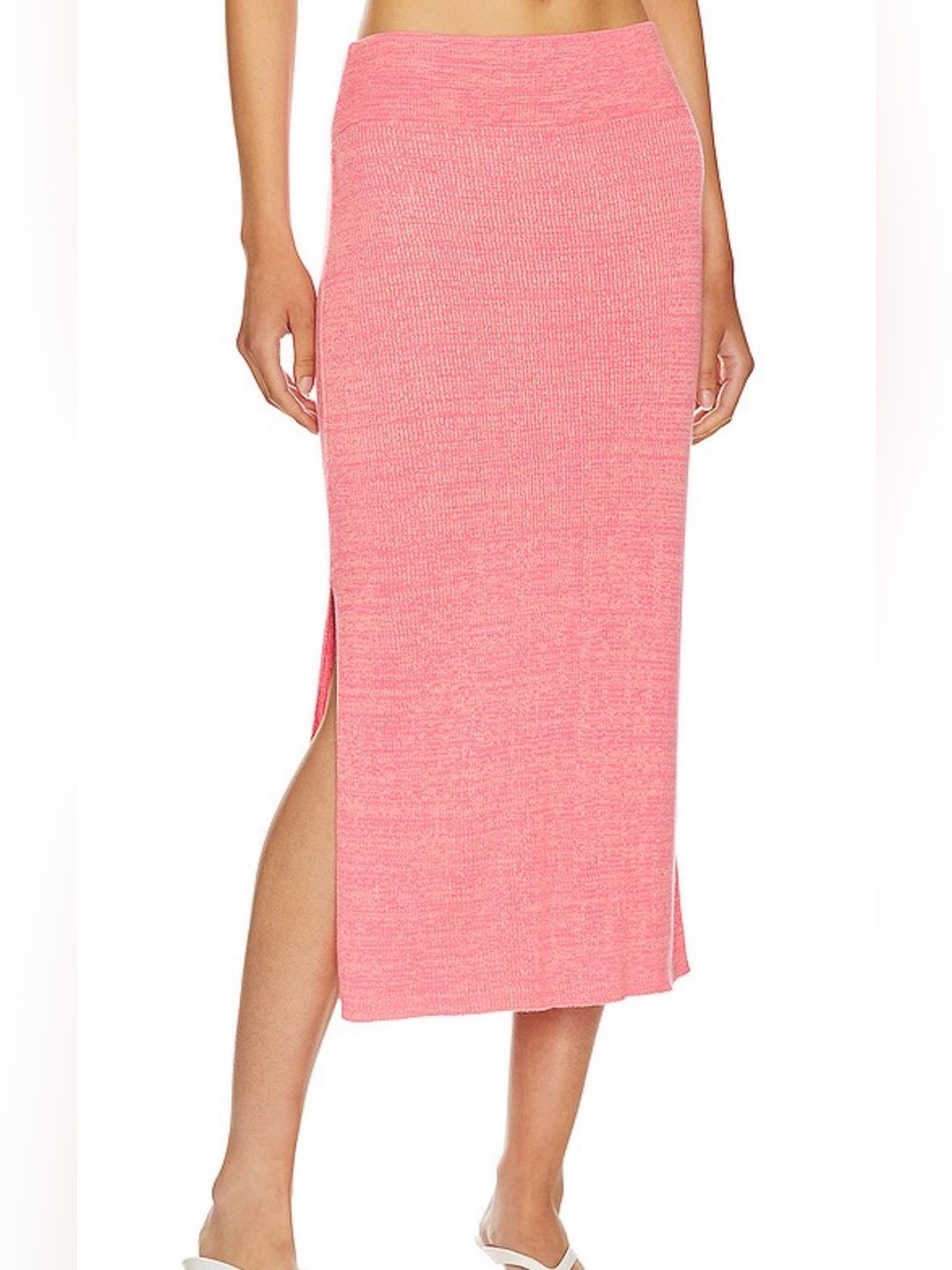 Free People Ribbed Knit Midi Skirt 💕 NWT Pink Side Slit Skirt | Size Large